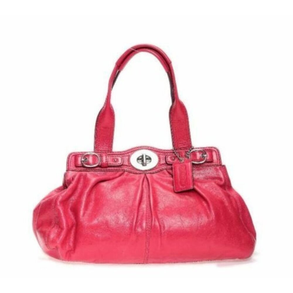 Coach Hot Barbie Pink Leather Garnet Turnlock Purse Tote Bag